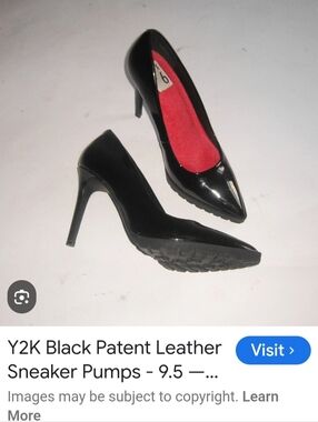 Mix No. 6 Black Patent Pointed-Toe Pumps with Red Insole